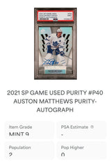 ‼️2021 SP GAME USED AUSTON MATTHEWS PURITY-AUTOGRAPH PSA GRADE 10!💨
