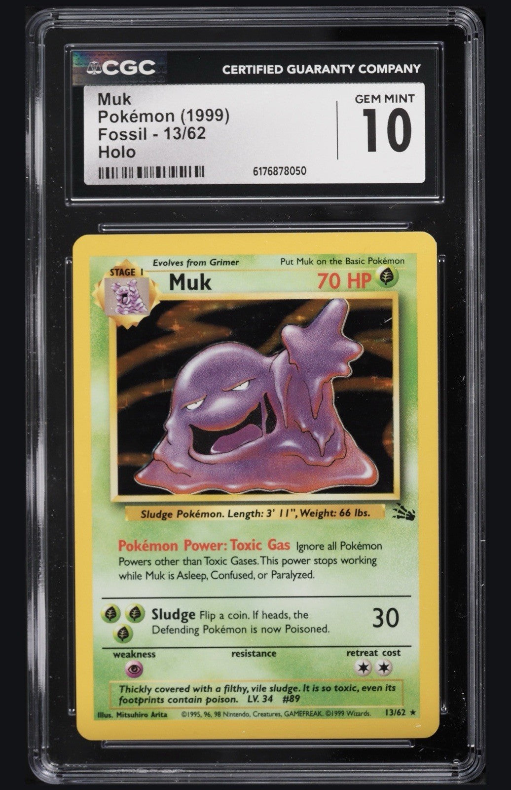 😈 Muk 13/62 Pokemon Fossil Holo~ GRADE 10~ FAST SHIPPING SHOOT OFFER💨