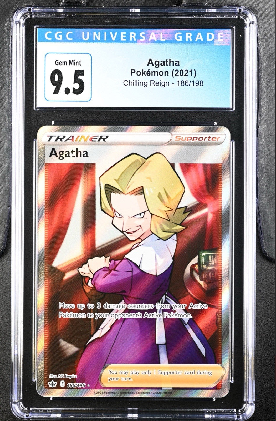 ‼️Agatha (Full Art) 186/198 Swsh06: Sword & Shield~Chilling Reign Holo CGC 10💨