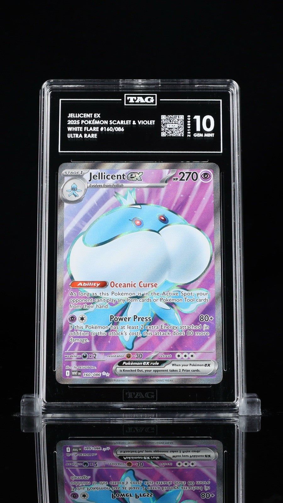 ‼️JELLICENT EX 2025 POKEMON SCARLET & VIOLET WHITE FLARE #160/086~TAG GRADE 10💨