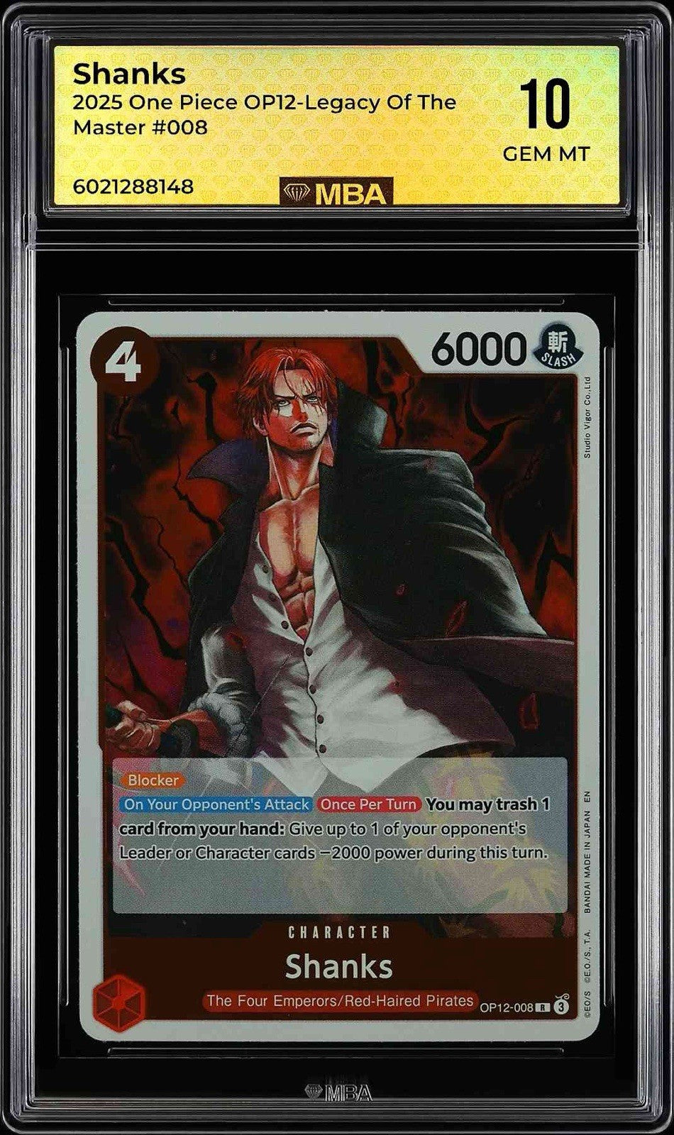 ‼️Shanks Legacy of the Master OP12-008 One Piece TCG~MBA GRADE 10~SHOOT OFFER💨