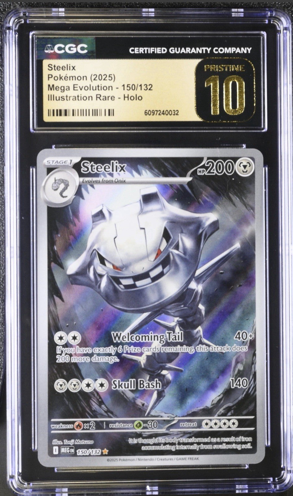 ‼️Steelix 150/132: Mega Evolution Holo GRADE 10 PRISTINE GOLD LABEL TOP POP!💨