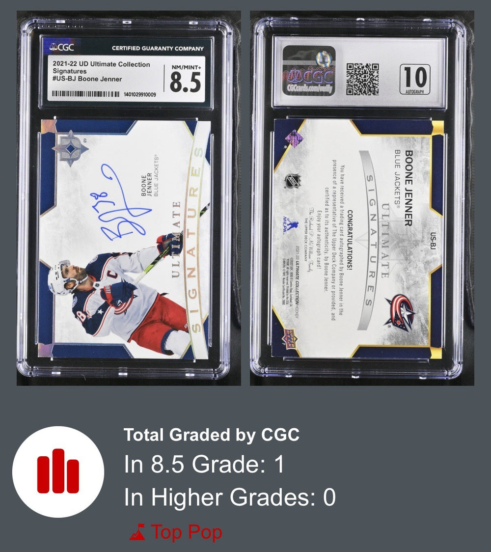 ‼️2021-22 UD Ultimate Collection Signatures Boone Jenner~GRADE 8.5~AUTO 10~POP 1
