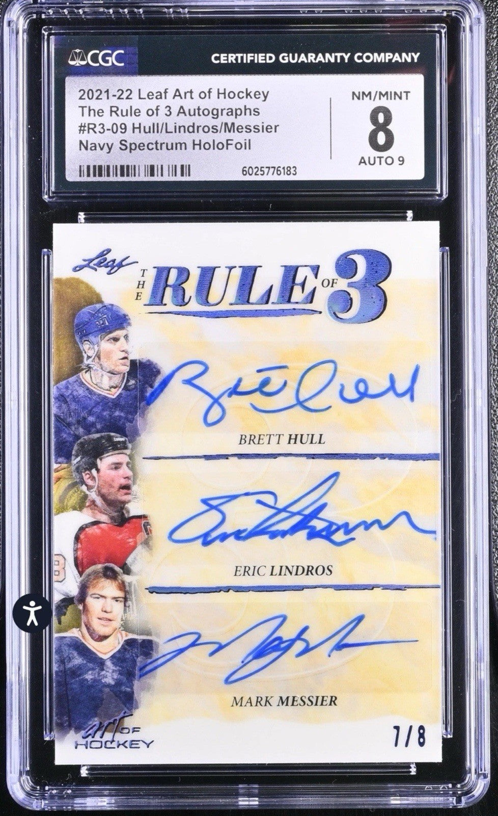 ‼️2021 Leaf Art of Hockey The Rule of 3 Auto #R3-09 Hull/Lindros/Messier GRADED