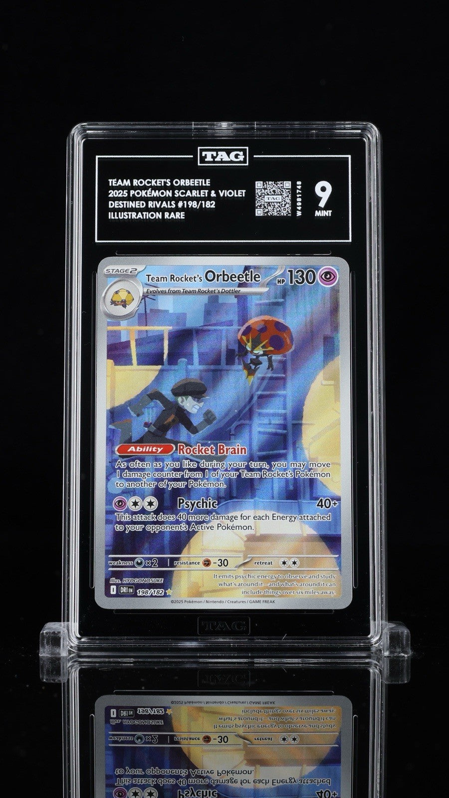 ‼️Team Rocket's Orbeetle 198/182: Destined Rivals Holo TAG GRADE 9~FAST SHIP!💨