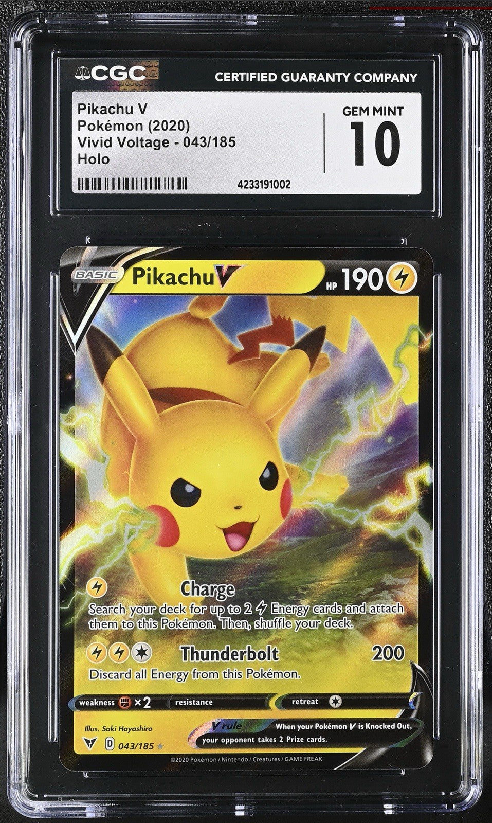 ‼️Pikachu V 043/185 Swsh04: Vivid Voltage Holo GRADE 10! SHIPS SAME DAY!💨
