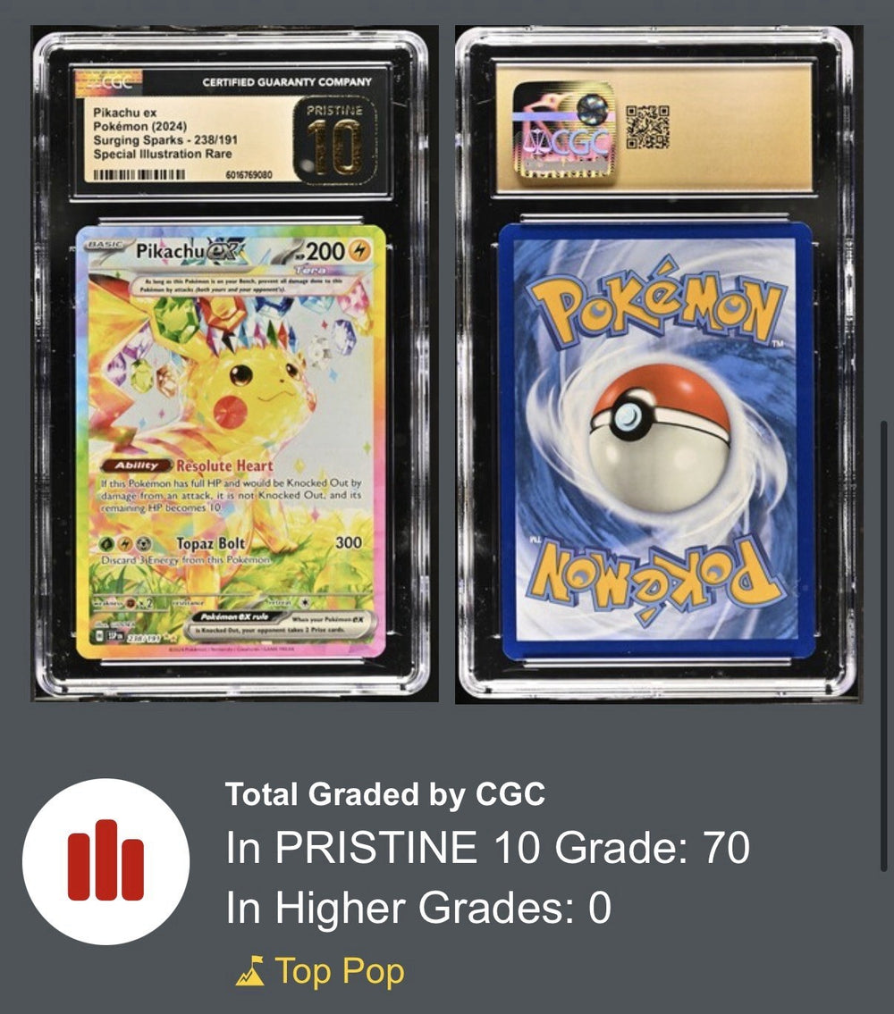 ⚡️ Pikachu ex #238 Surging Sparks SIR GRADE 10 PRISTINE GOLD LABEL TOP POP!💨