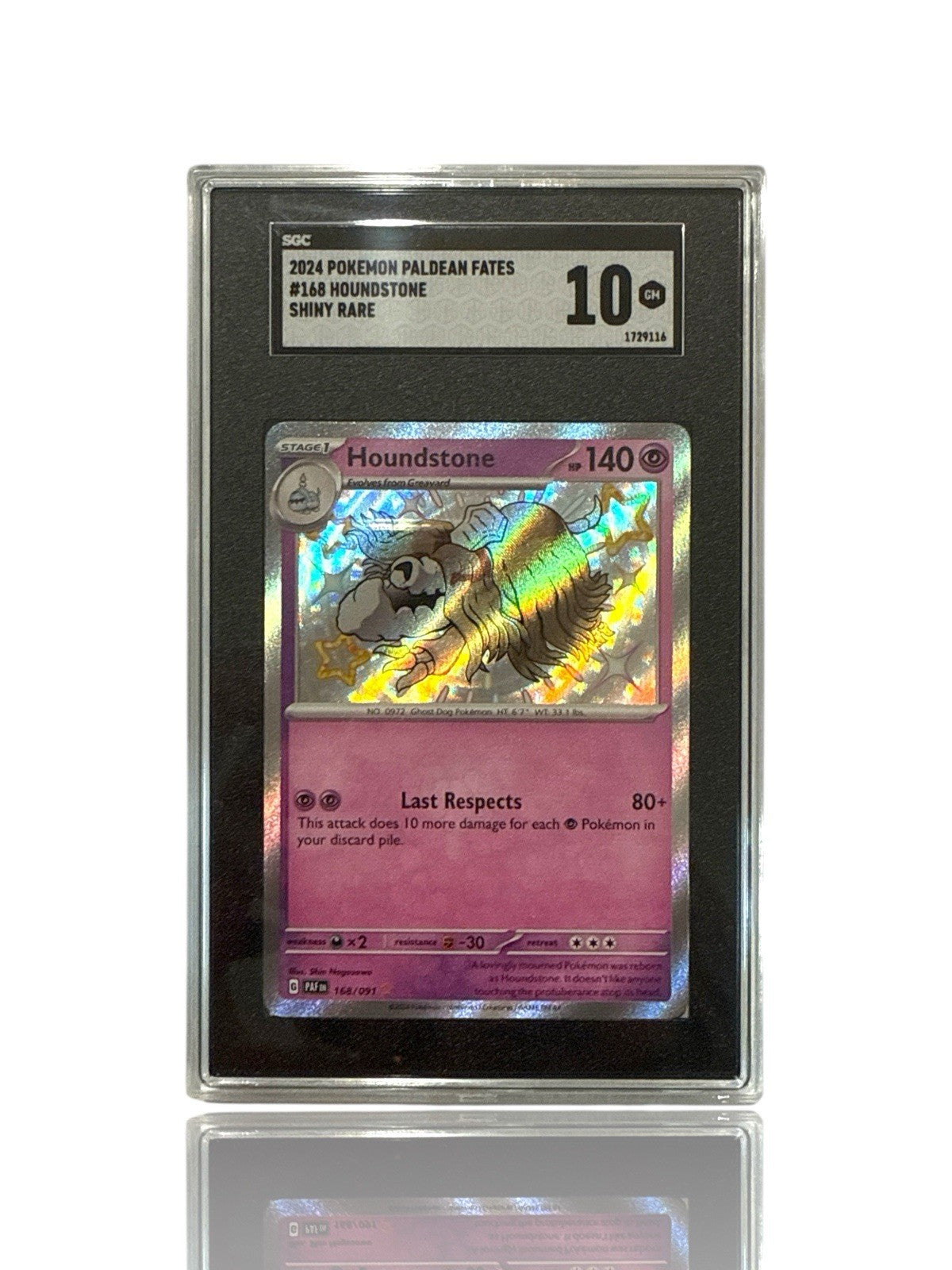 ‼️Pokemon Houndstone 168/091: Paldean Fates BABY SHINY GRADE 10! SAME DAY SHIP💨