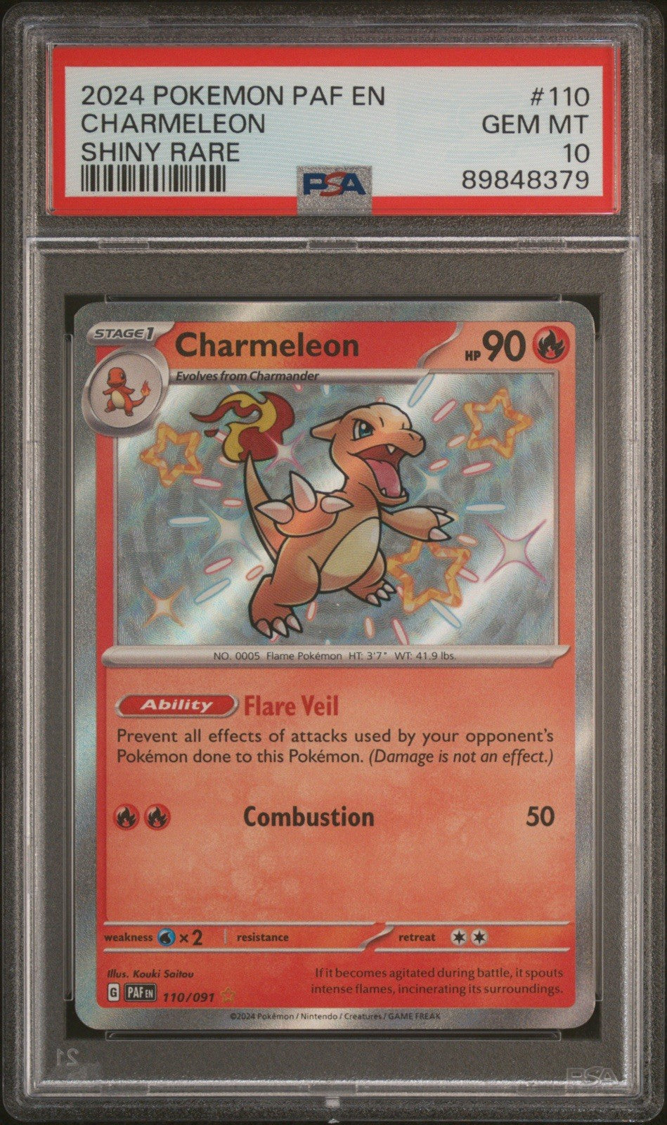 🚨 Pokemon Charmeleon 110/091 Paldean Fates SHINY PSA GRADE 10! SAME DAY SHIP!💎