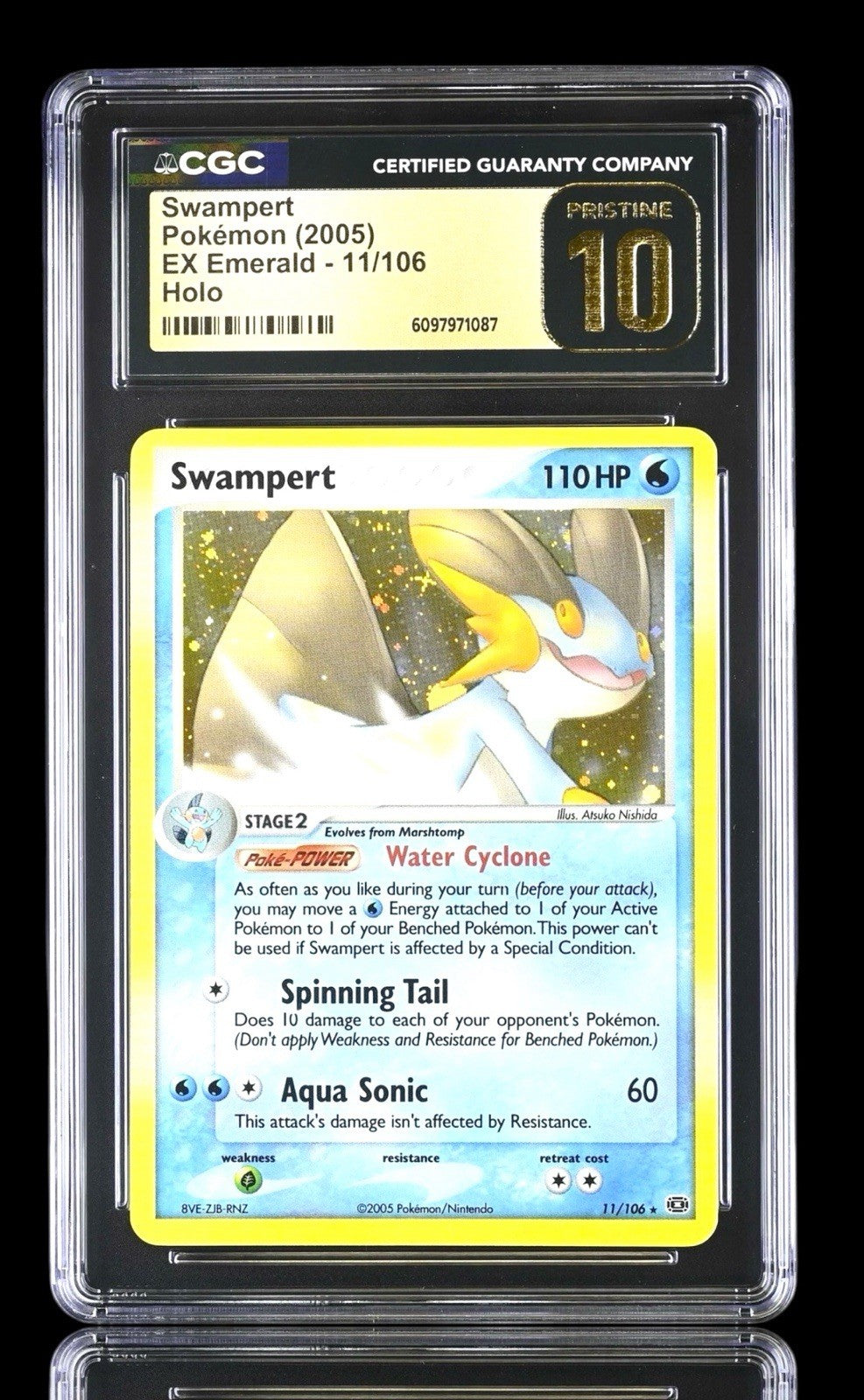 ‼️GRADE 10 PRISTINE GOLD LABEL  TOP POP~ Swampert EX Emerald #11 Holo Pokemon💎