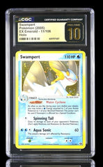 ‼️GRADE 10 PRISTINE GOLD LABEL  TOP POP~ Swampert EX Emerald #11 Holo Pokemon💎