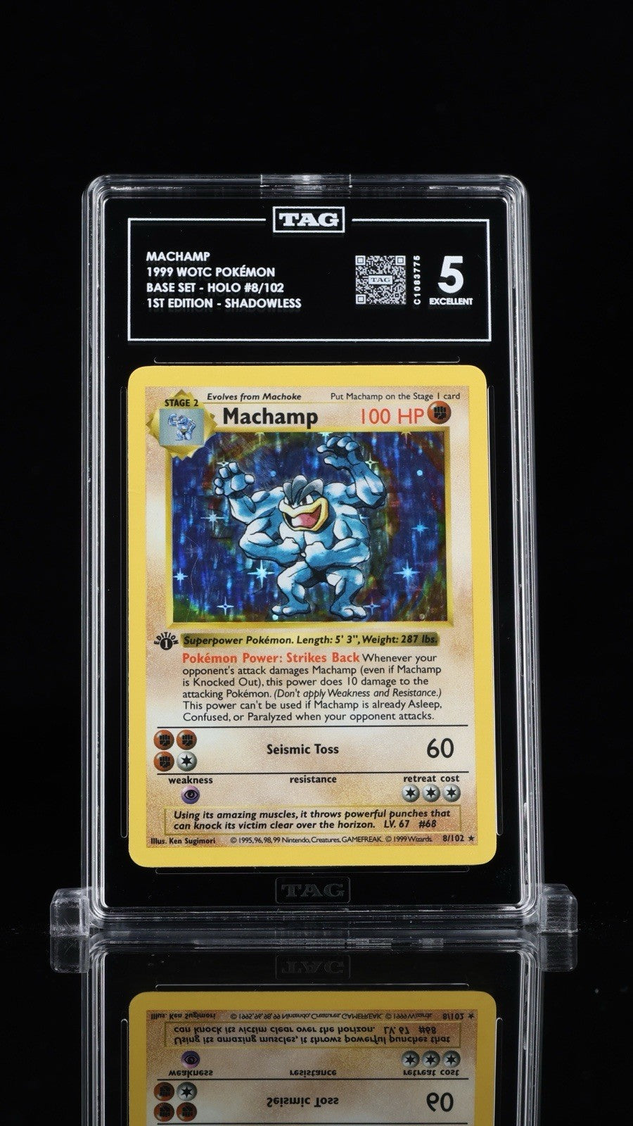 ‼️Machamp - (Base Set Shadowless) 008/102 Deck Exclusives Holo GRADED TAG💨