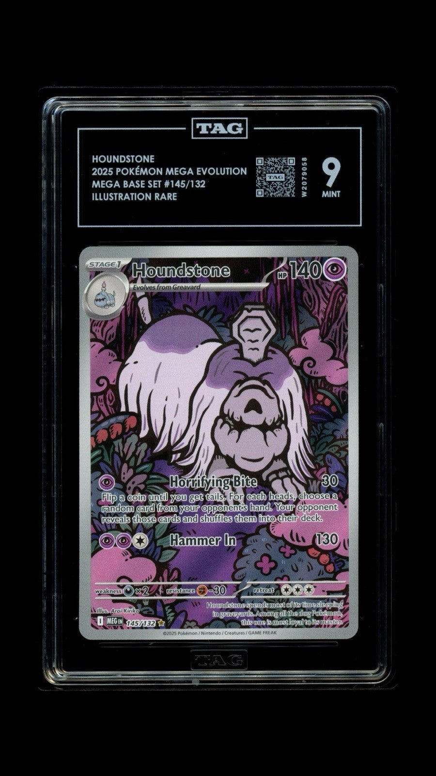 ‼️Houndstone 145/132 Mega Evolution Holo TAG GRADE 9! FAST SHIP SHOOT OFFER!💨