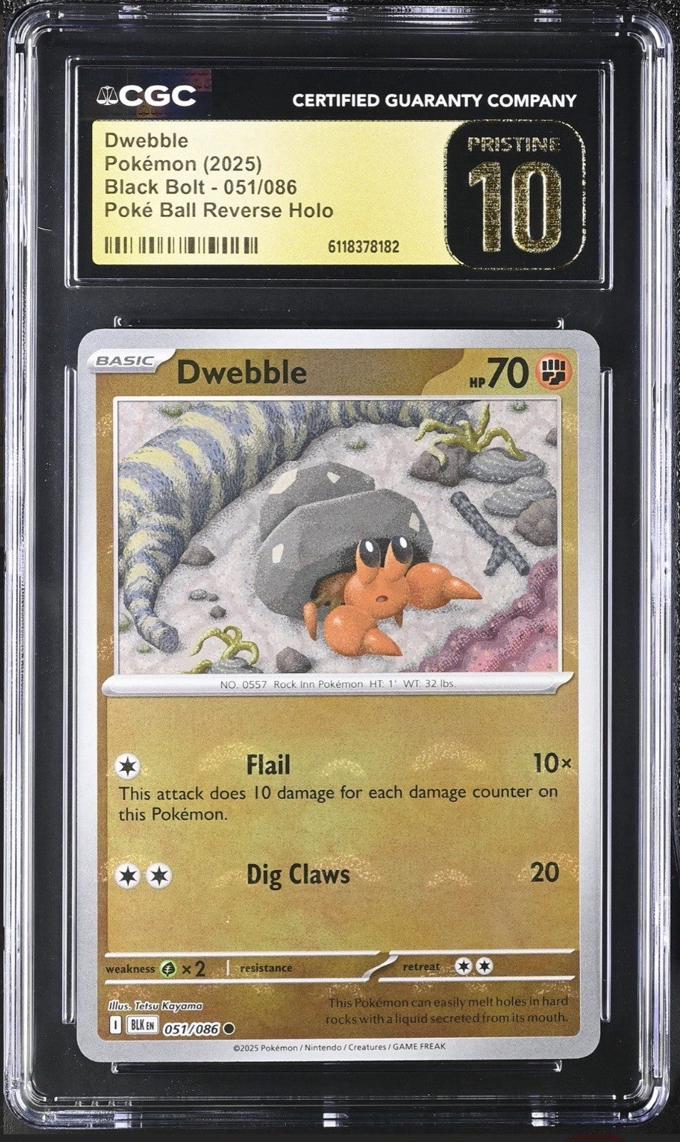 Dwebble PokeBall 051 Black Bolt Holo GRADE 10 PRISTINE GOLD LABEL TOP POP 3