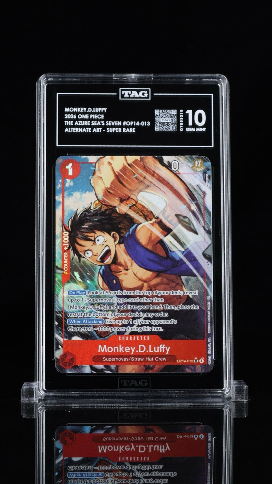 ‼️Monkey.D.Luffy - OP14-013 OP14-013 The Azure Sea's Seven Foil~TAG GRADE 10!💨