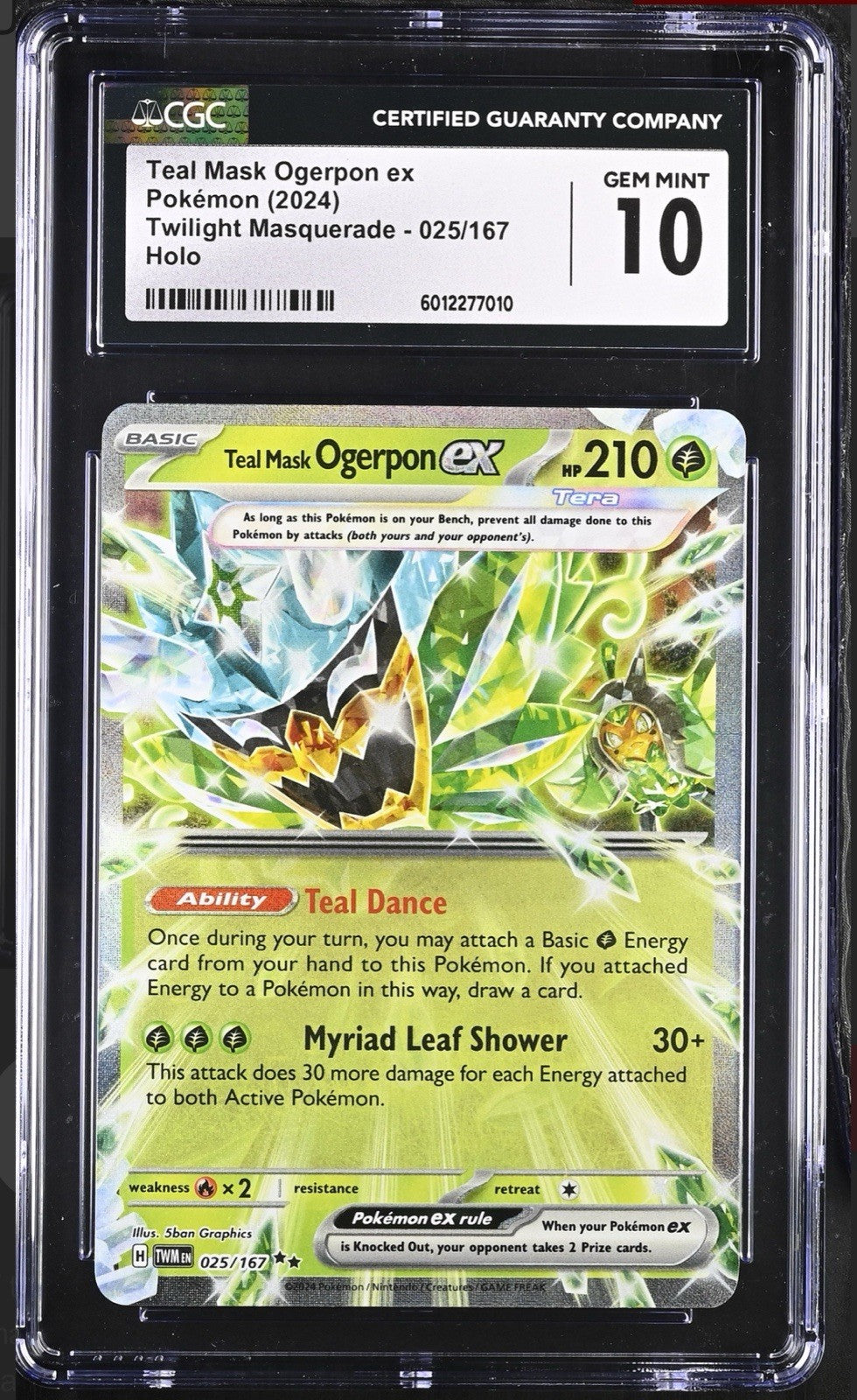 ‼️Pokemon Teal Mask Ogerpon ex 025/167: Twilight Masquerade Holo GRADE 10!💨