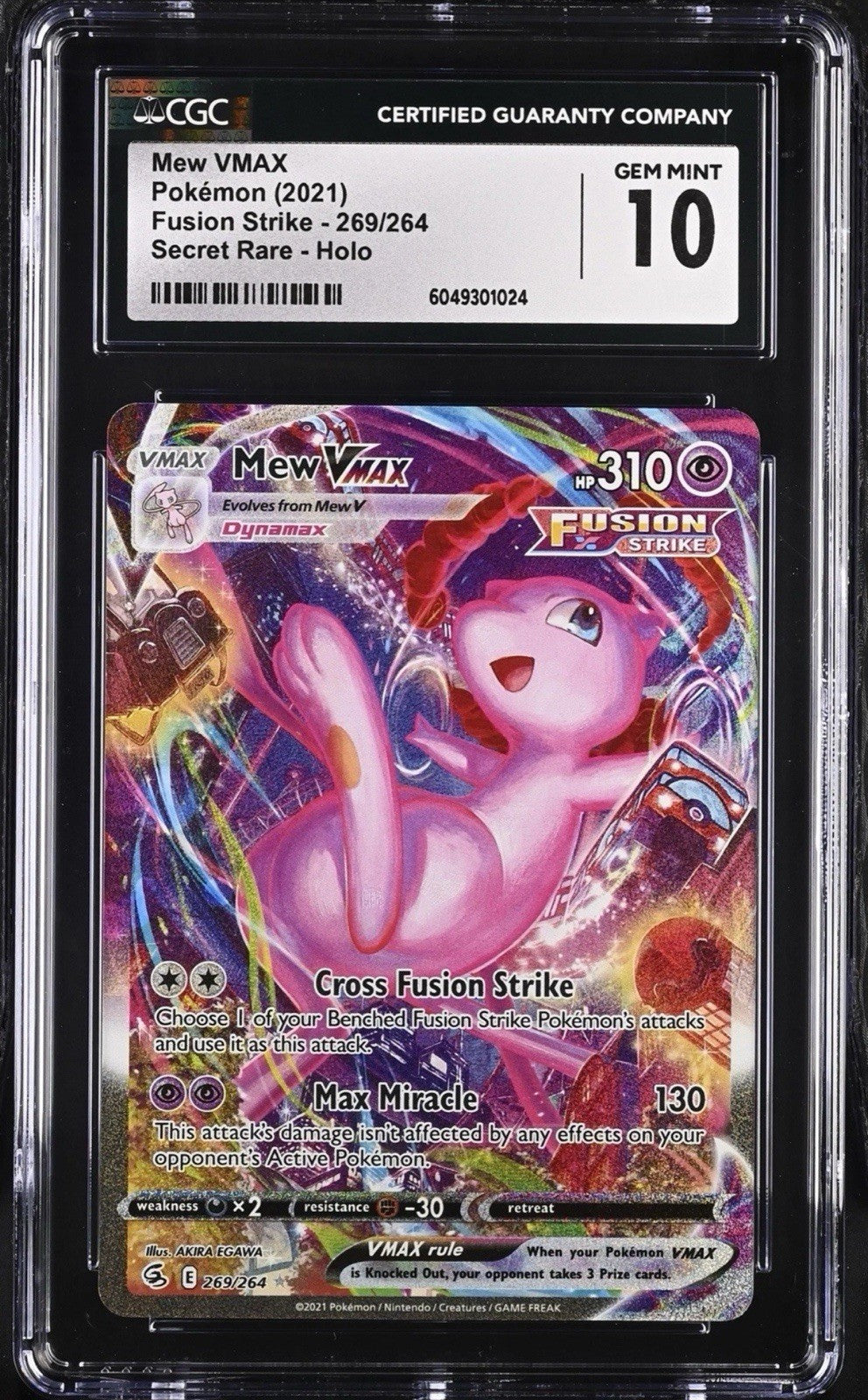 ‼️MEW VMAX 269/264 FUSION STRIKE SECRET ALT ART POKEMON GRADE 10! SHIPS FAST💨