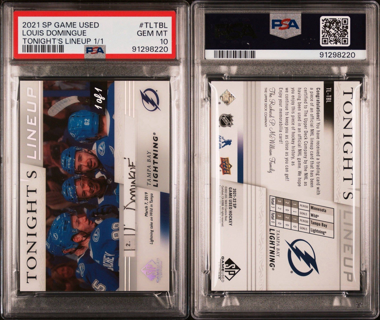 ‼️2021-22 UD SP Game Used - Tonight's Lineup~ LOUIS DOMINGUE~1 OF 1~PSA 10💨