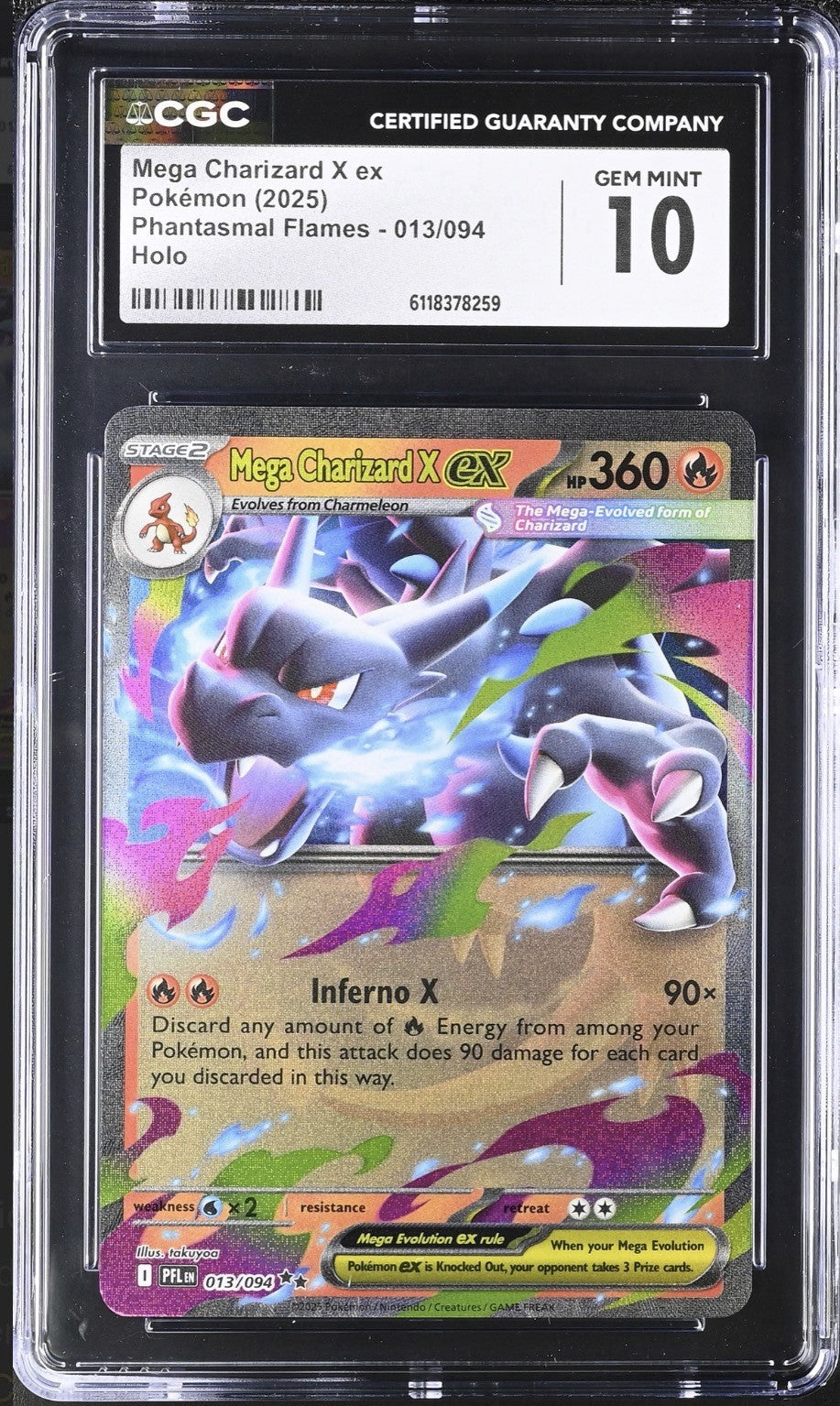 🔥 Mega Charizard X ex #013 Phantasmal Flames Holo GRADE 10! SAME DAY SHIP!💨