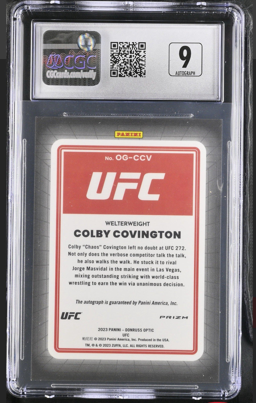 ‼️2023 Panini Donruss Optic UFC - Opti-Graphs Colby Covington GRADE 9~POP 1💨