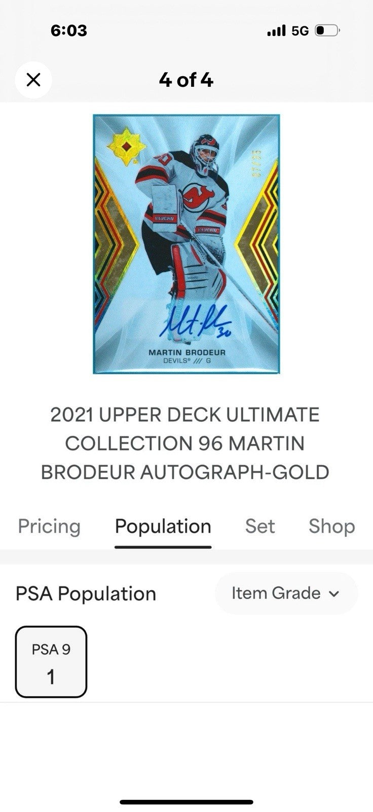 ‼️2021 ULTIMATE COLLECTION MARTIN BRODEUR AUTOGRAPH-GOLD PSA 9! SHIPS SAME DAY💨