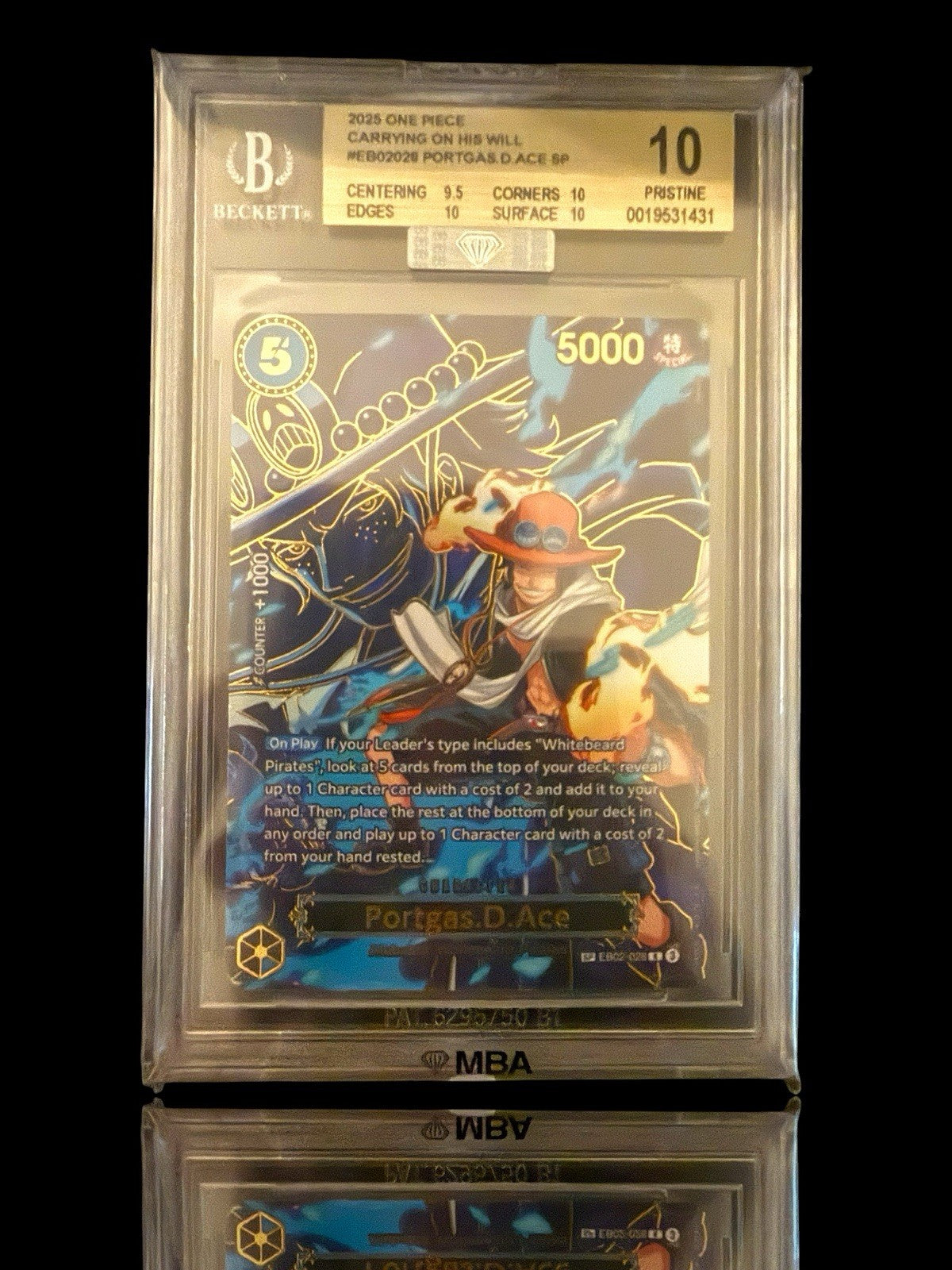 🚨 ONE PIECE~ Portgas.D.Ace ~Carrying On His Will ~BGS 10~ SILVER DIAMOND MBA 💎