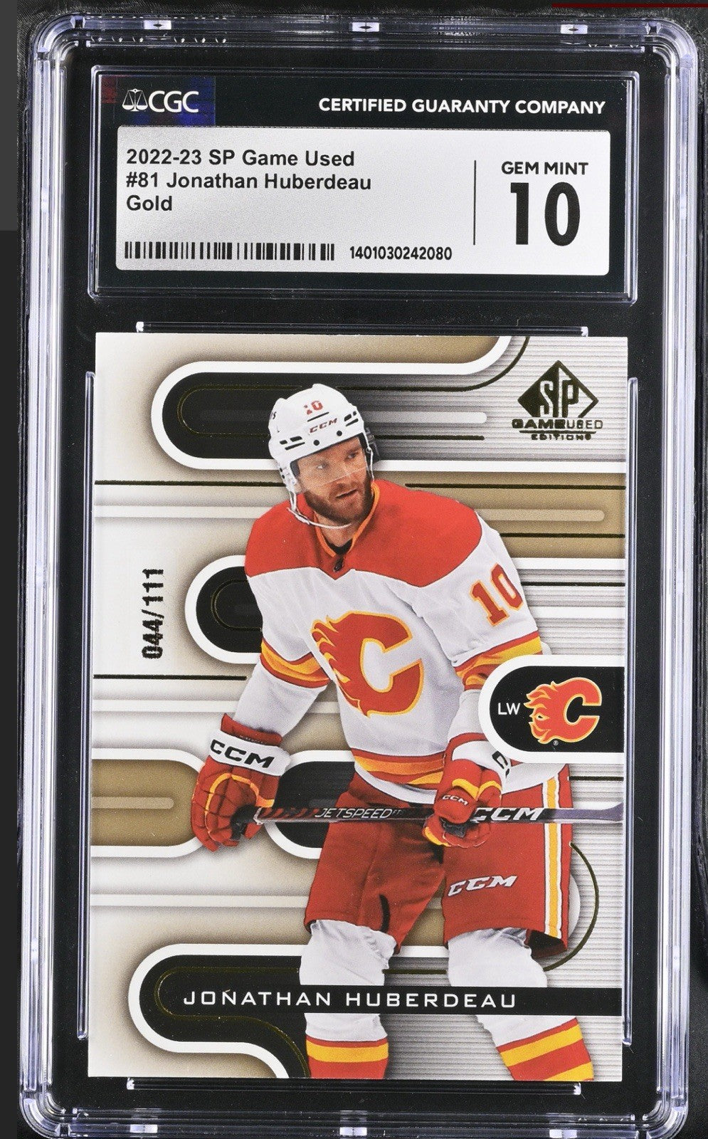 ‼️2022-23 Upper Deck SP Game Used - Jonathan Huberdeau #81 Gold GRADE 10~POP 1💨