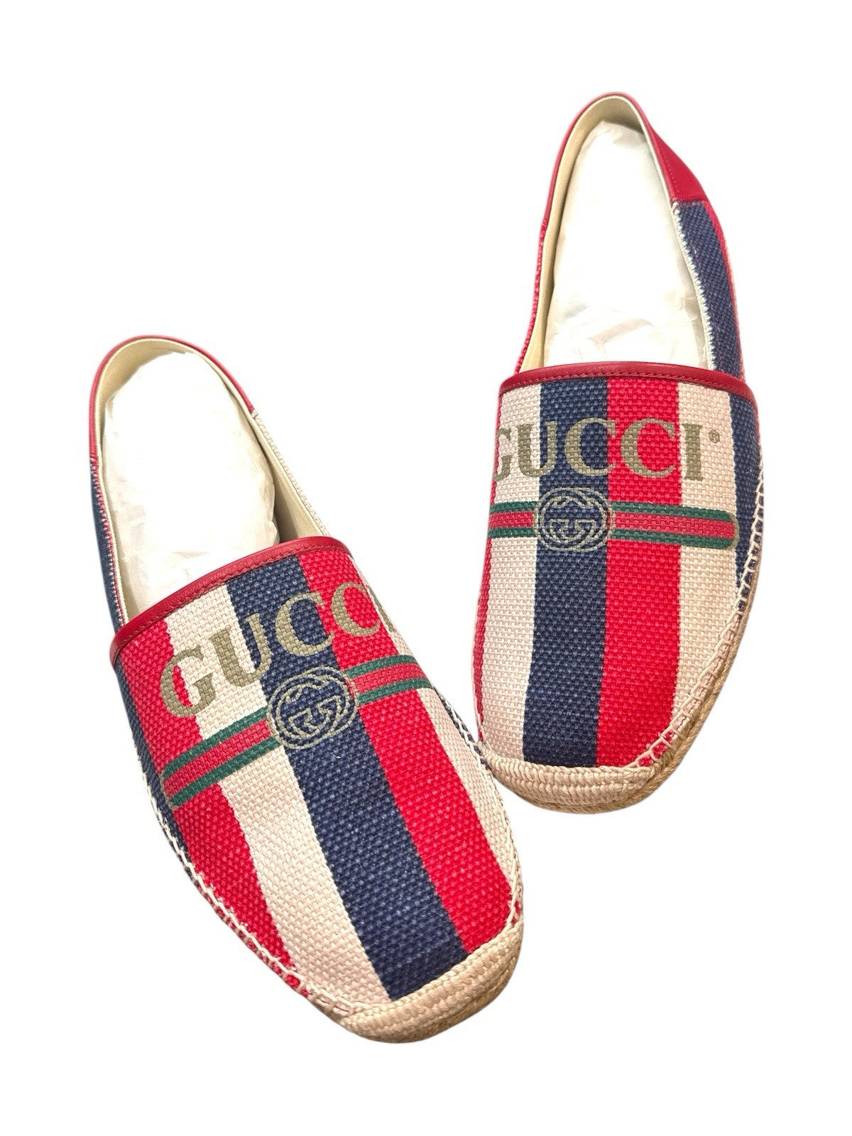 ‼️GUCCI New In Box Sylvie Logo Stripe Canvas Espadrille GUCCI SZ 12~SHOOT OFFER!
