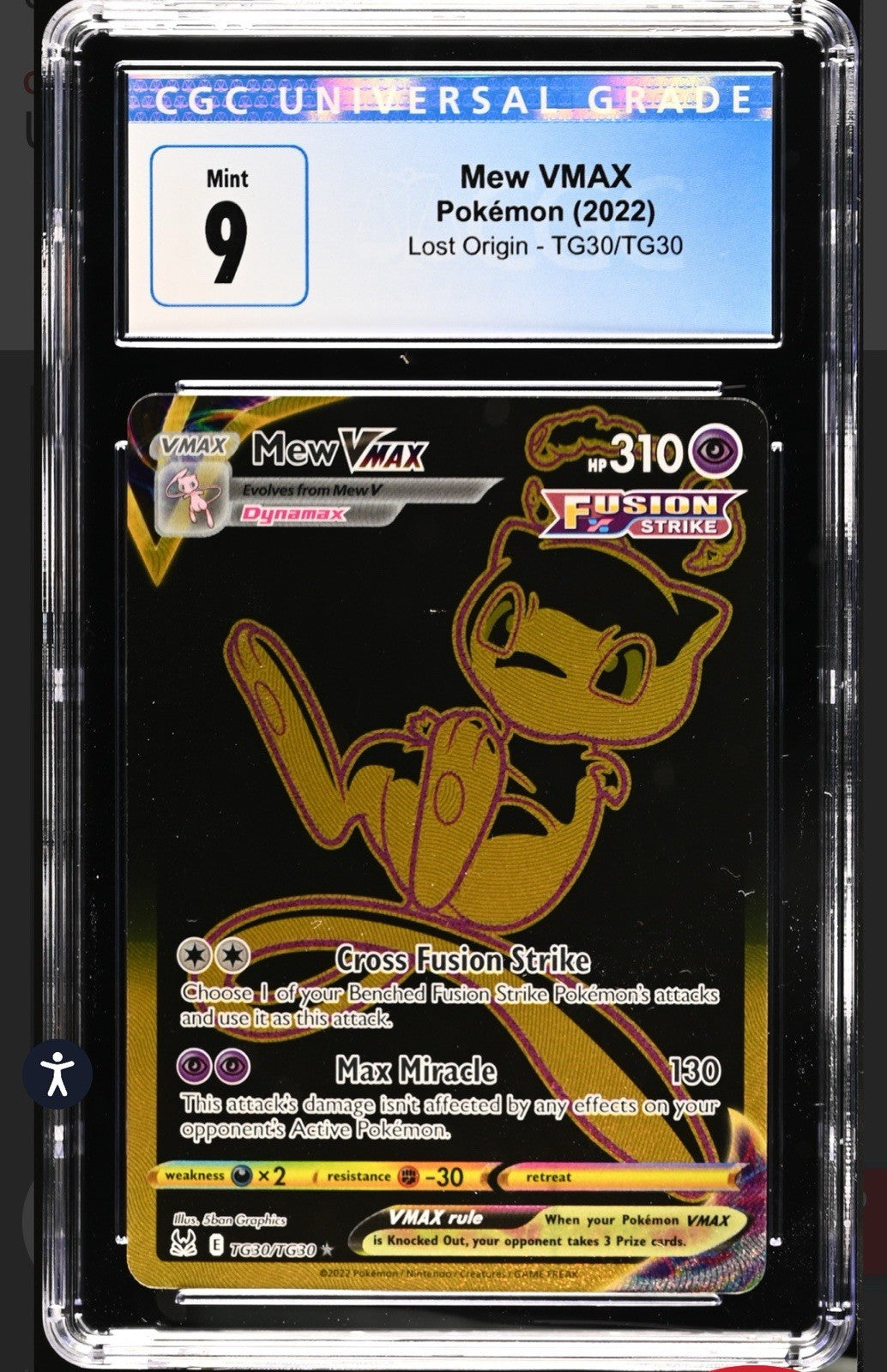 ‼️Mew VMAX (Secret) TG30/TG30: Lost Origin Trainer Gallery Holo~GRADE 9!💨