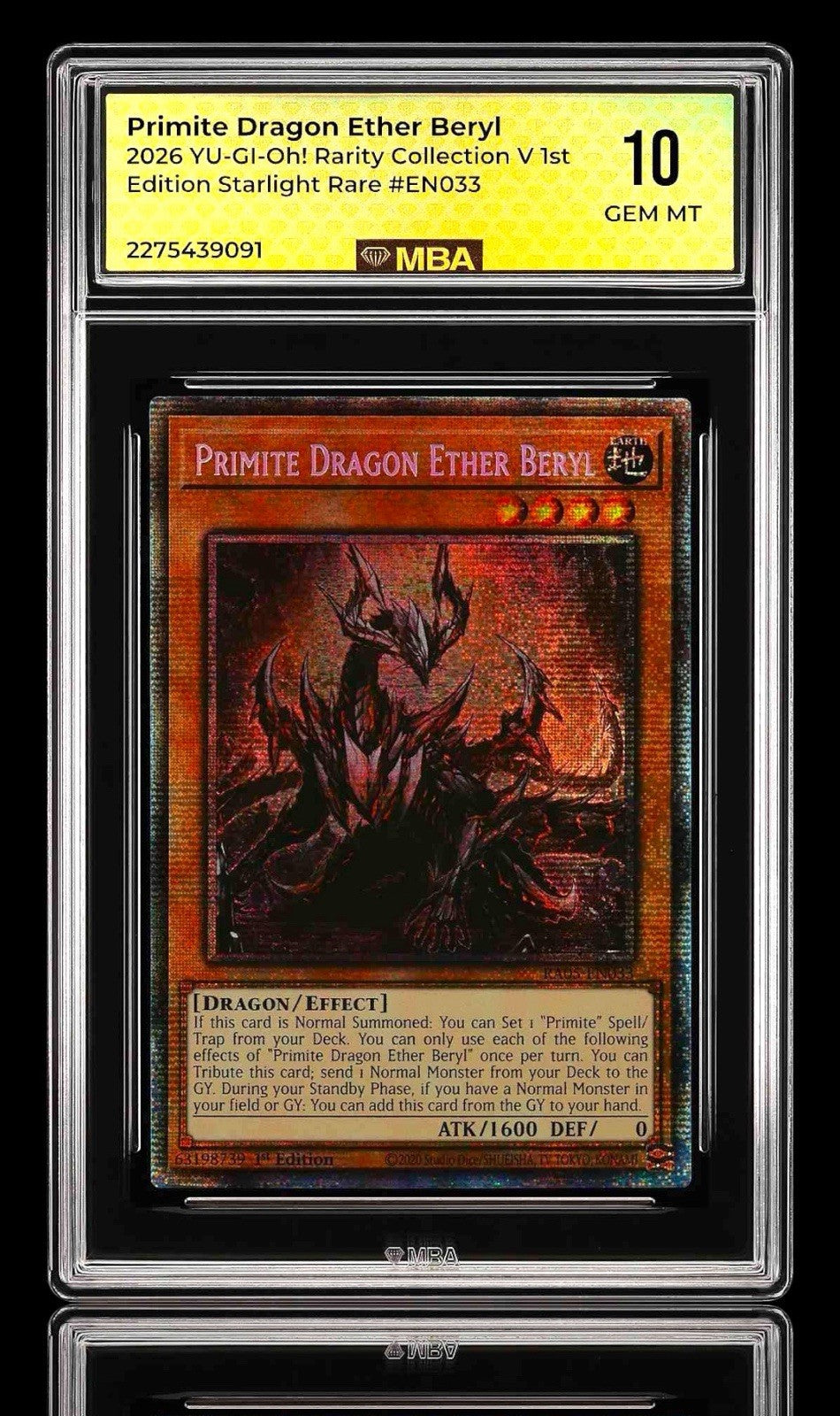 🐉 Primite Dragon Ether Beryl Starlight Rare RA05-EN033 Rarity~ MBA GRADE 10💎