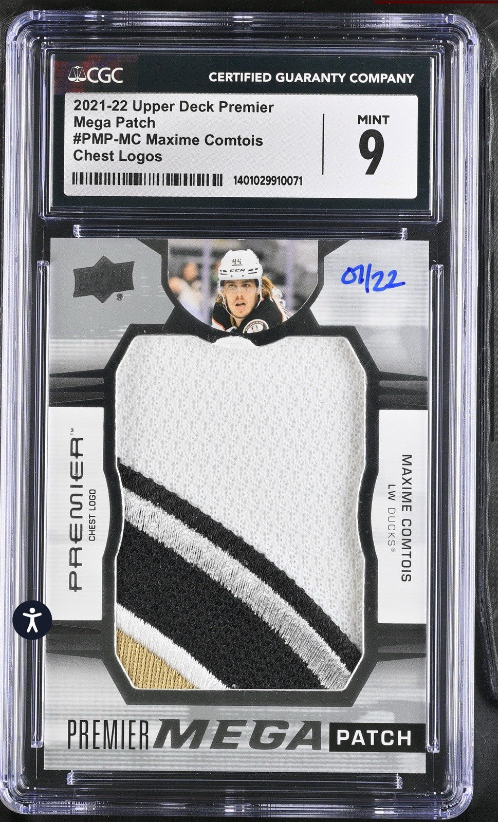 ‼️2021-22 UD Premier Mega Patch Maxime Comtois #PMP-MC Chest Logos 07/22💨