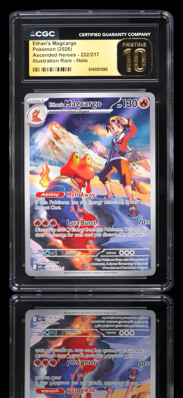 💎 Ethan's Magcargo 222 Pokemon Ascended Heroes GRADE 10 PRISTINE GOLD LABEL!💨