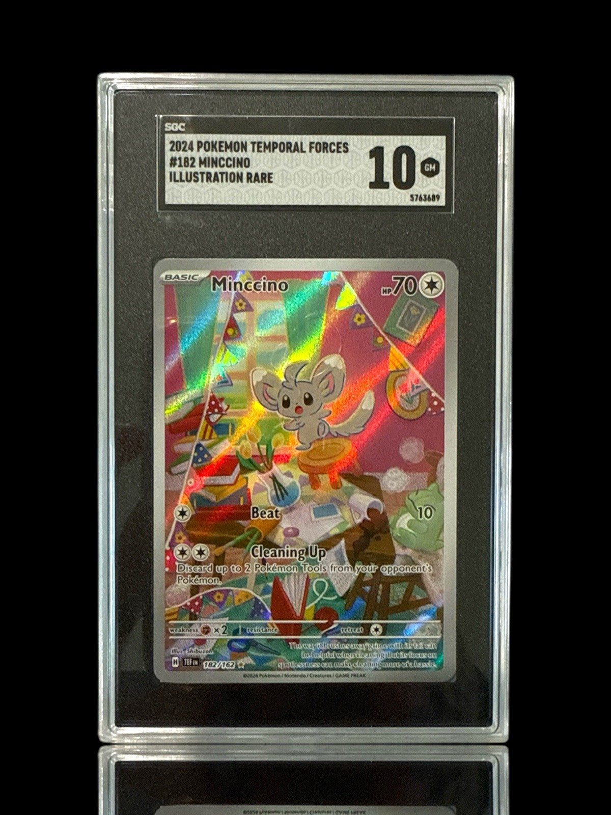 🐭 Minccino 182/162: Temporal Forces Holo GRADE 10! FAST SHIP~SHOOT OFFER!💨