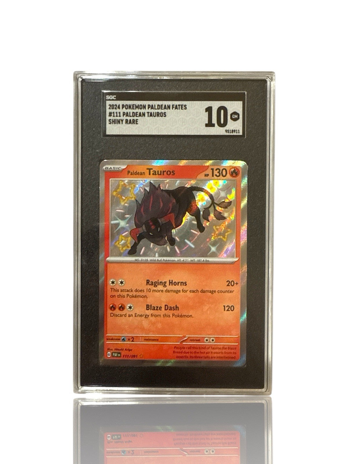 ‼️Pokemon Paldean Tauros 111/091: Paldean Fates Holo GRADE 10! SHOOT OFFER!💨
