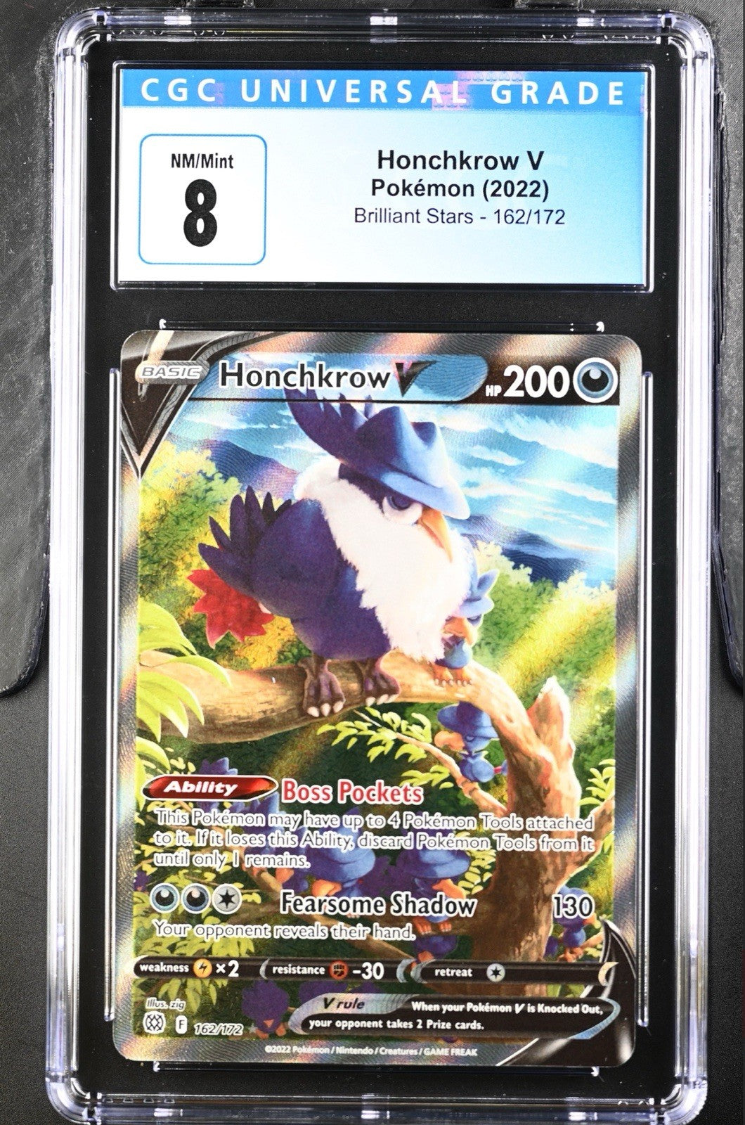 ‼️Honchkrow V (Alternate Full Art) 162/172 Swsh09~Brilliant Stars Holo GRADE 8💨