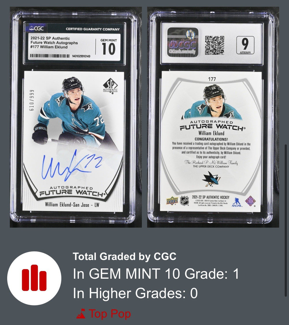 ‼️2021-22 SP Authentic Autographed Future Watch William Eklund GRADE 10~POP 1!💨