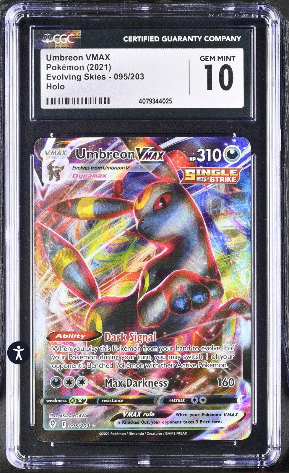 ‼️Umbreon VMAX Pokémon (2021) Evolving Skies - 095/203 GRADE 10💨 SHIPS FAST