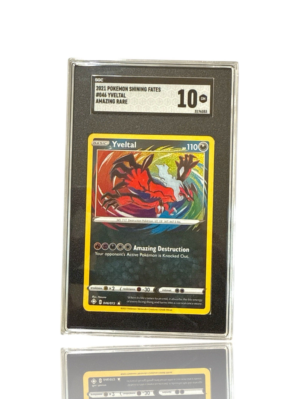 ‼️Pokemon Yveltal 046/072 Shining Fates Holo GRADE 10 AMAZING RARE SHOOT OFFER💨