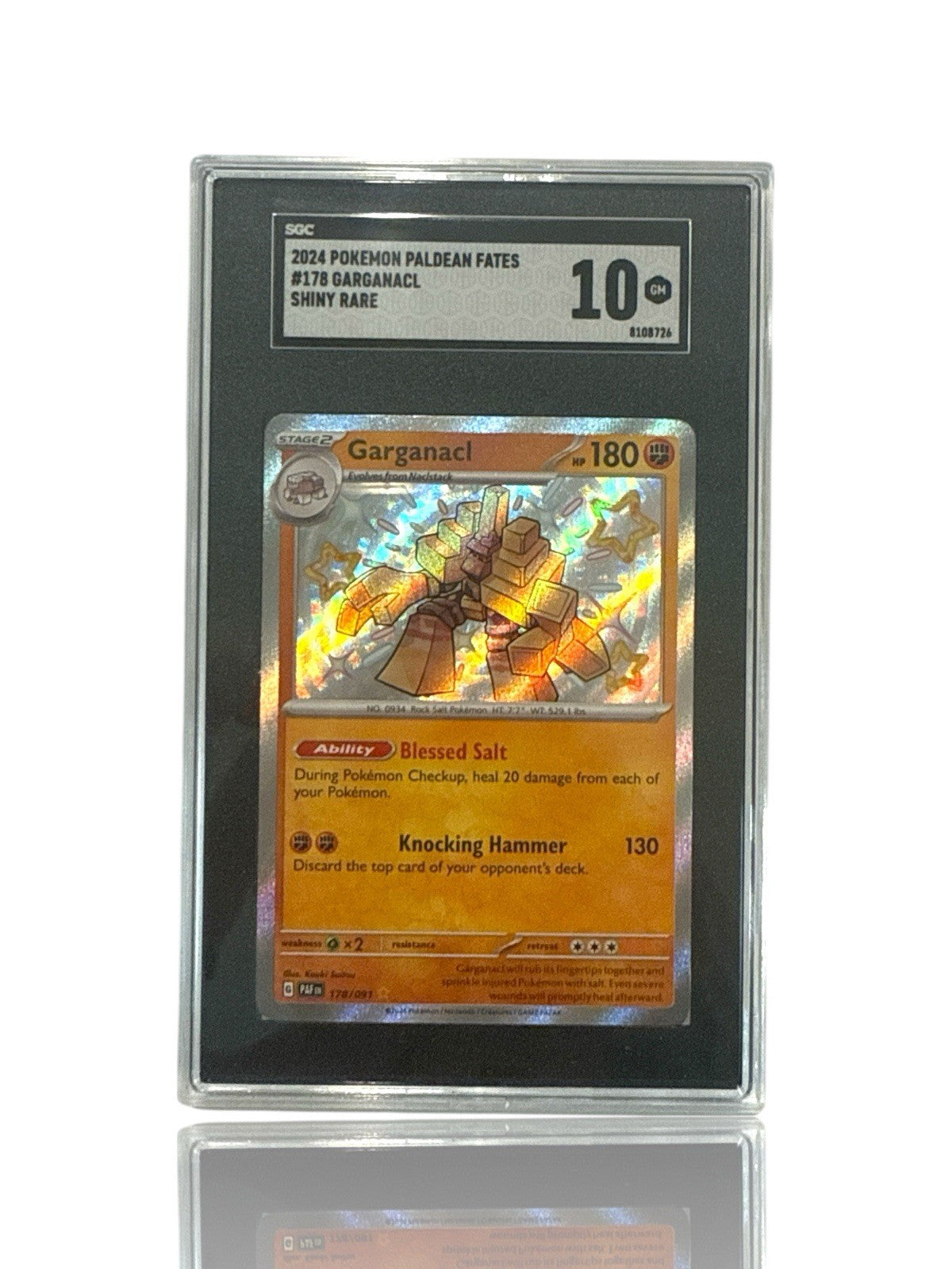 ‼️Pokemon Garganacl 178/091: Paldean Fates BABY SHINY GRADE 10! SAME DAY SHIP!💨