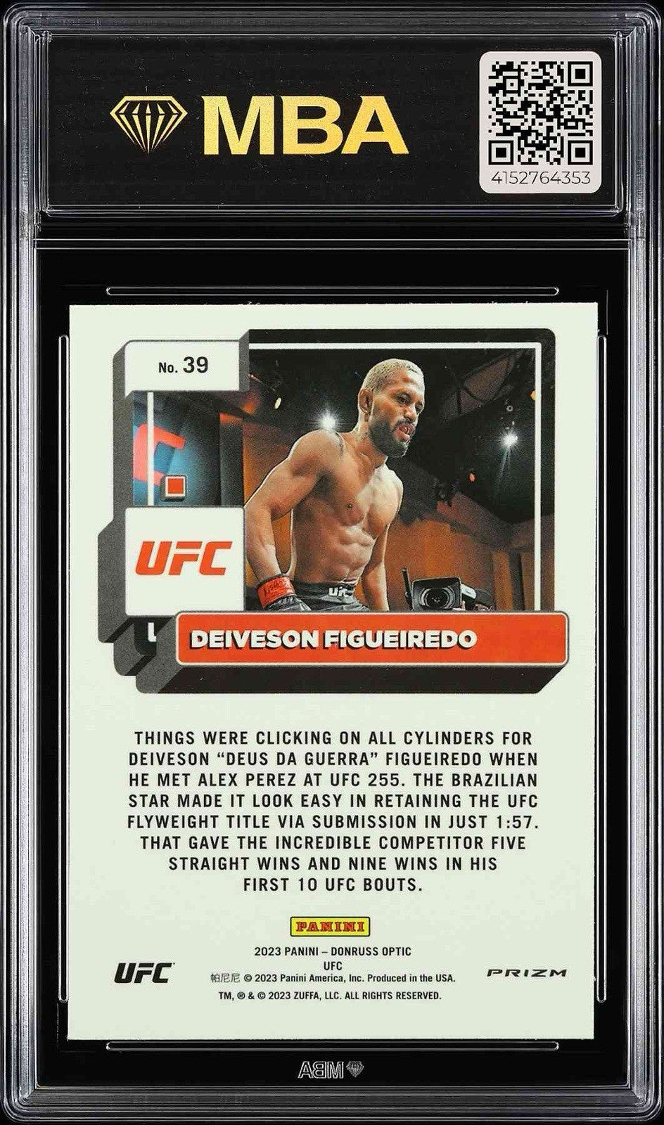 ⚠️ 2023 Panini Optic UFC Deiveson Figueiredo #39 Holo Prizm~MBA GRADE 10 POP 1💨