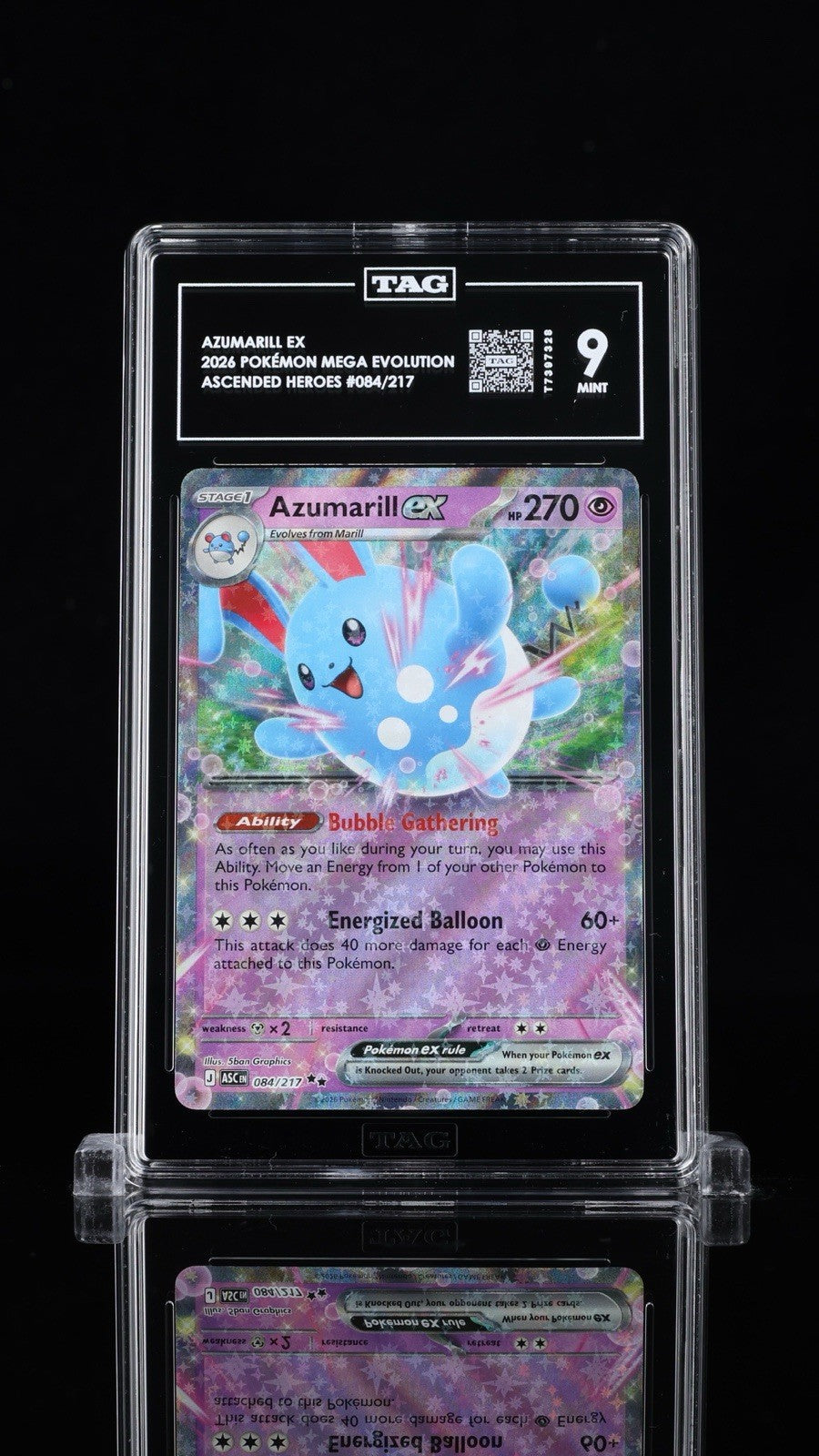 ⚠️ Azumarill ex #084 Pokemon Ascended Heroes Holo~TAG 9~FAST SHIP SHOOT OFFER💨