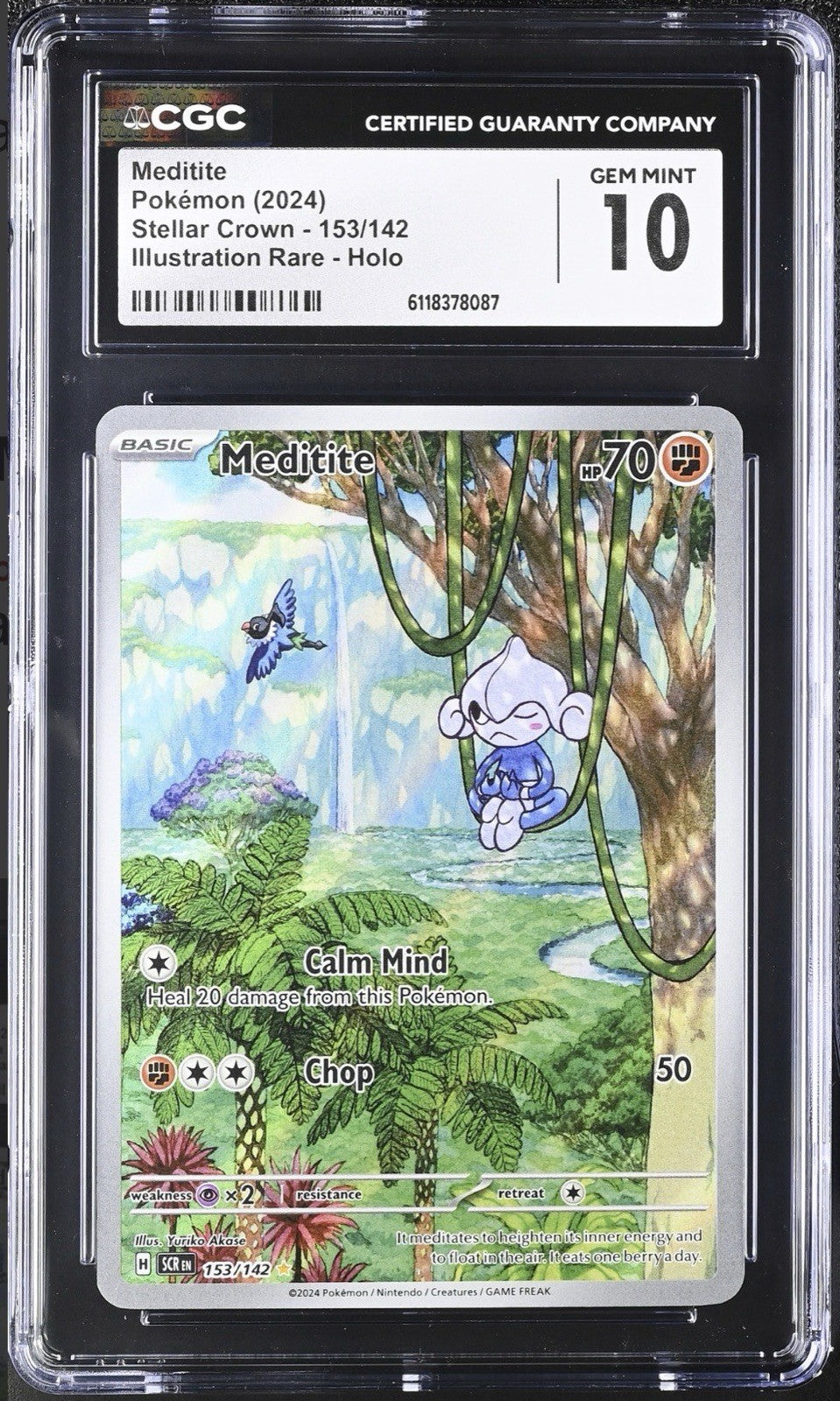‼️Pokemon Meditite 153/142: Stellar Crown Holo GRADE 10~FAST SHIP~SHOOT OFFER!💨