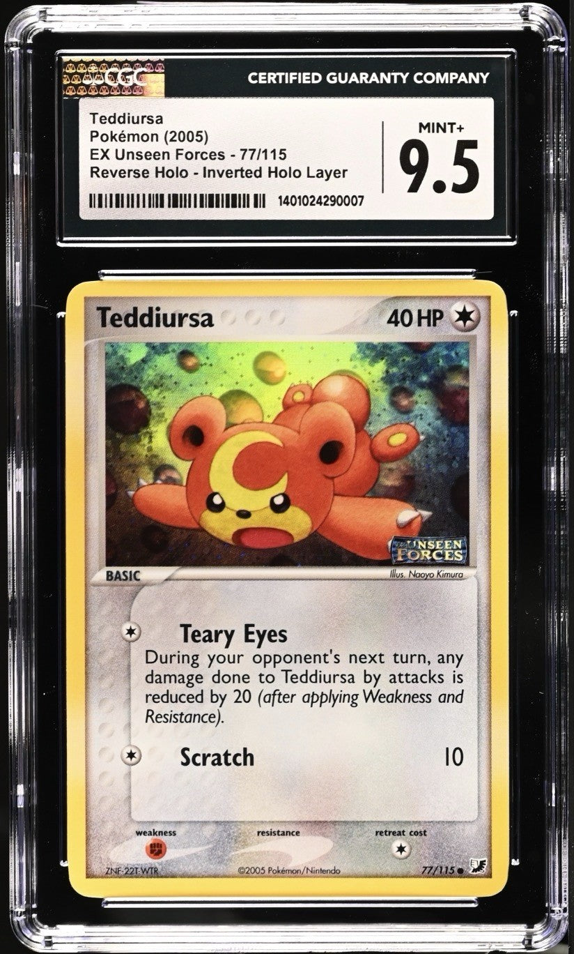 🔥 Pokémon Teddiursa #77 Unseen Forces Reverse Inverted Holo Stamped GRADE 9.5💨