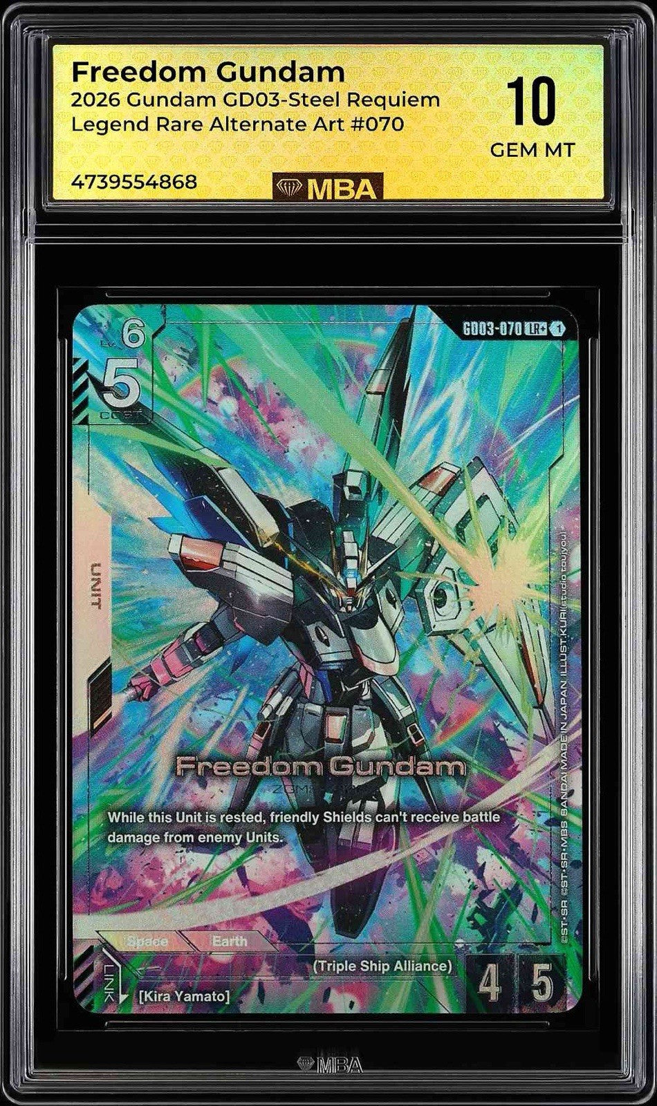💎 Freedom Gundam GD03-Steel Requiem Legend Rare Alt Art #070~ MBA GRADE 10!💨