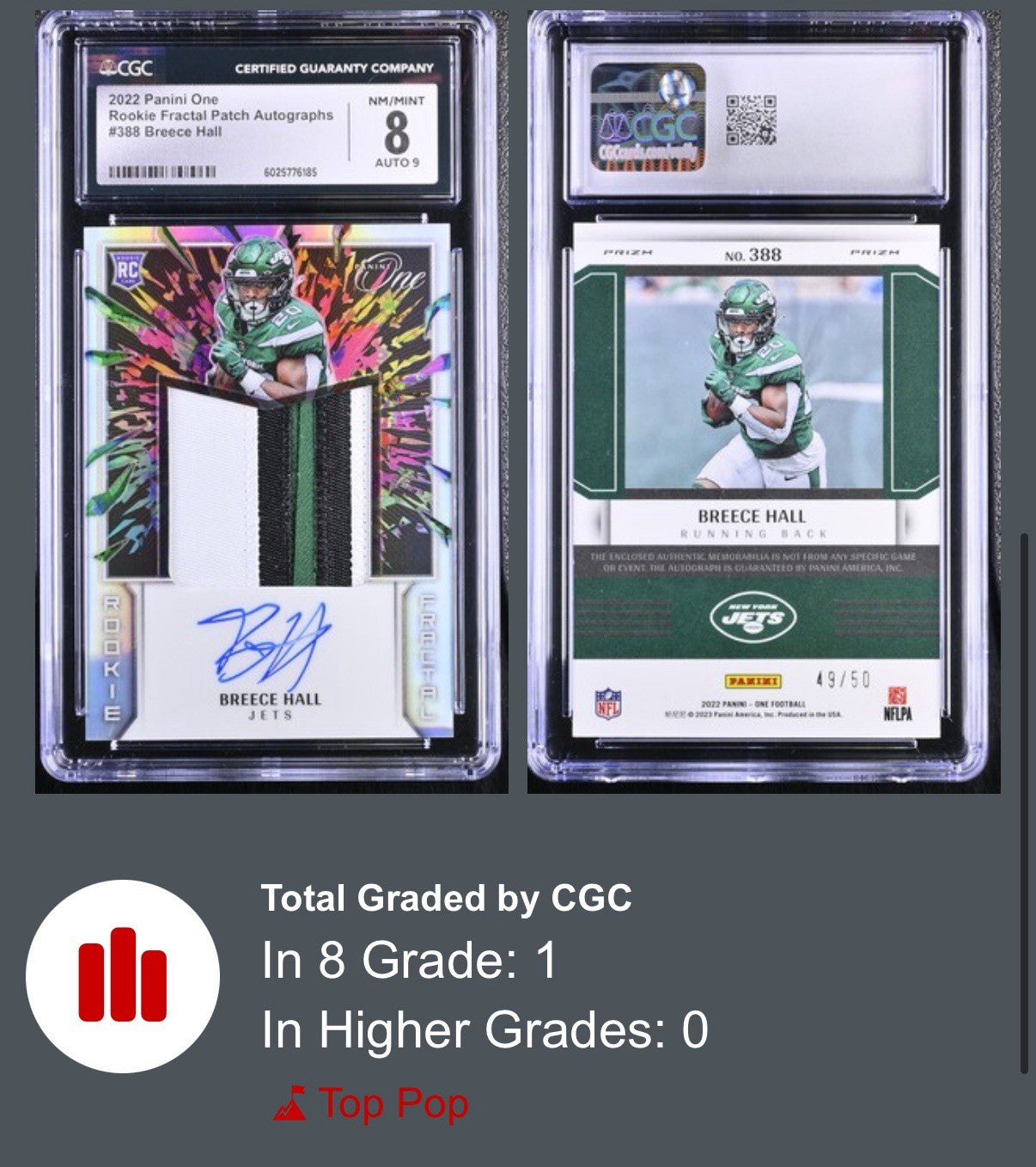‼️2022 Panini One - Rookie Fractal Patch Autographs Breece Hall #388~ POP 1!💨