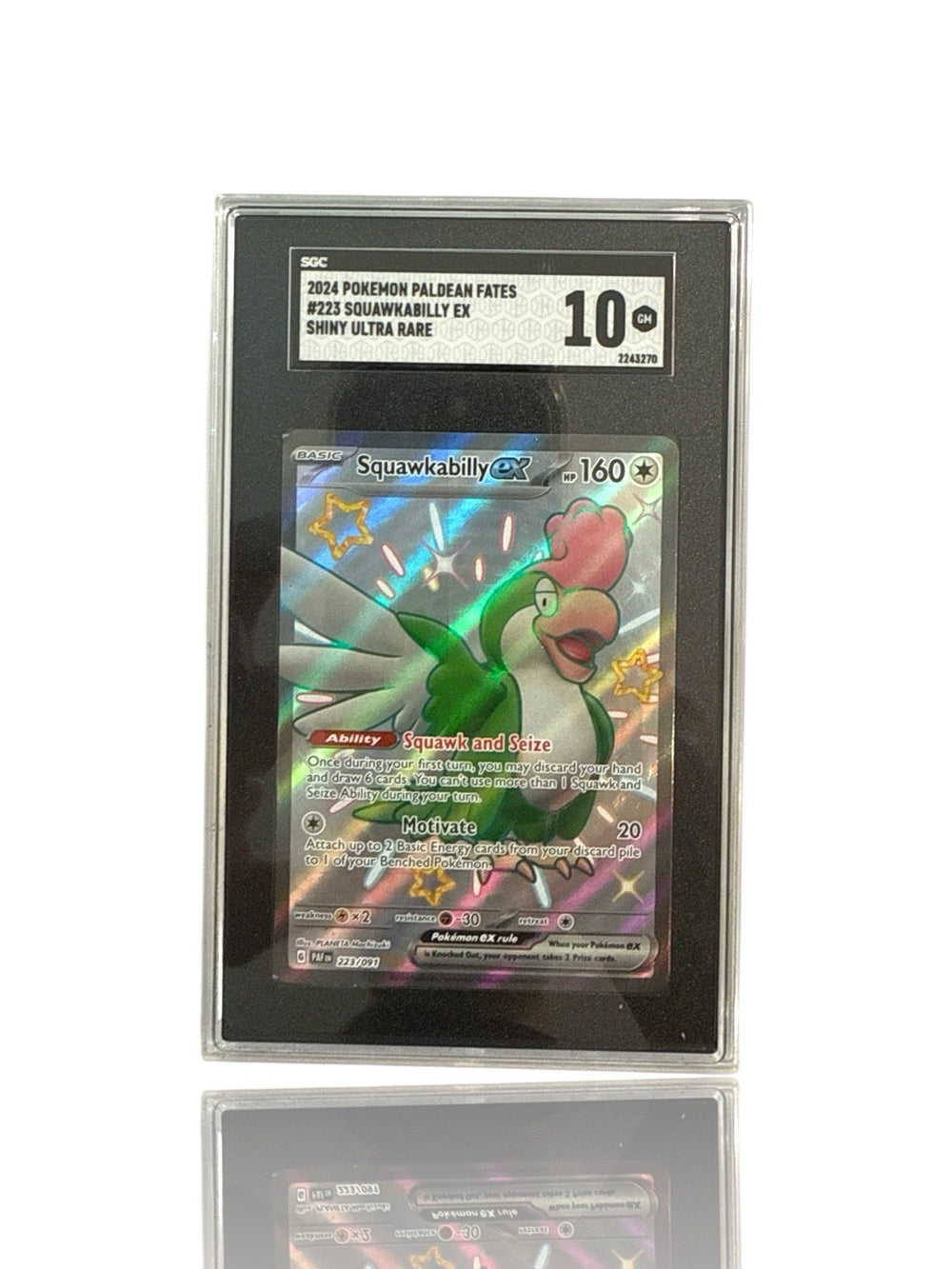 ‼️Pokemon Squawkabilly ex #223~Paldean Fates Holo GRADE 10~FAST SHIP~SHOOT OFFER