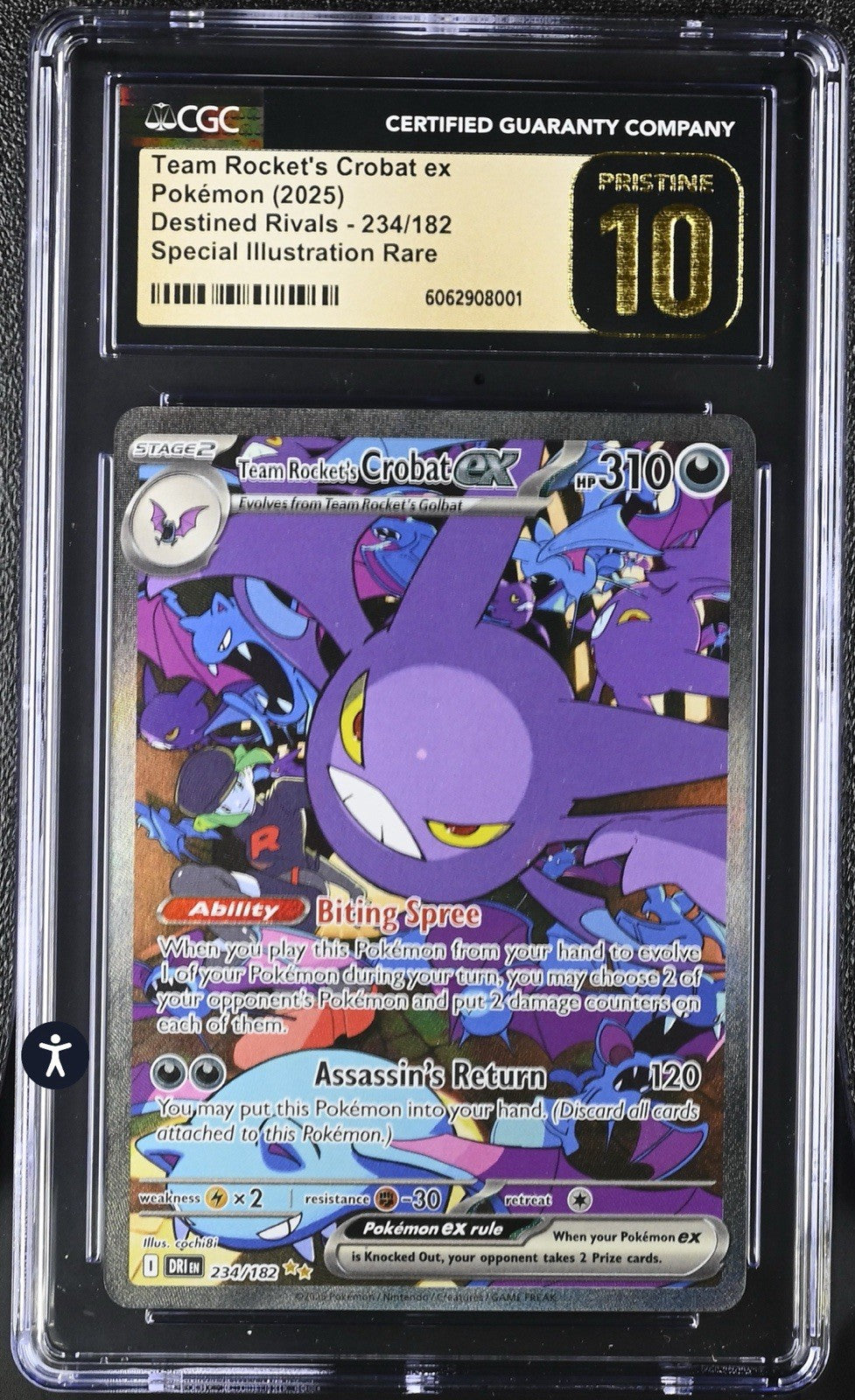 ‼️Team Rocket's Crobat ex Pokémon (2025) Destined Rivals~234~GRADE 10 PRISTINE💨