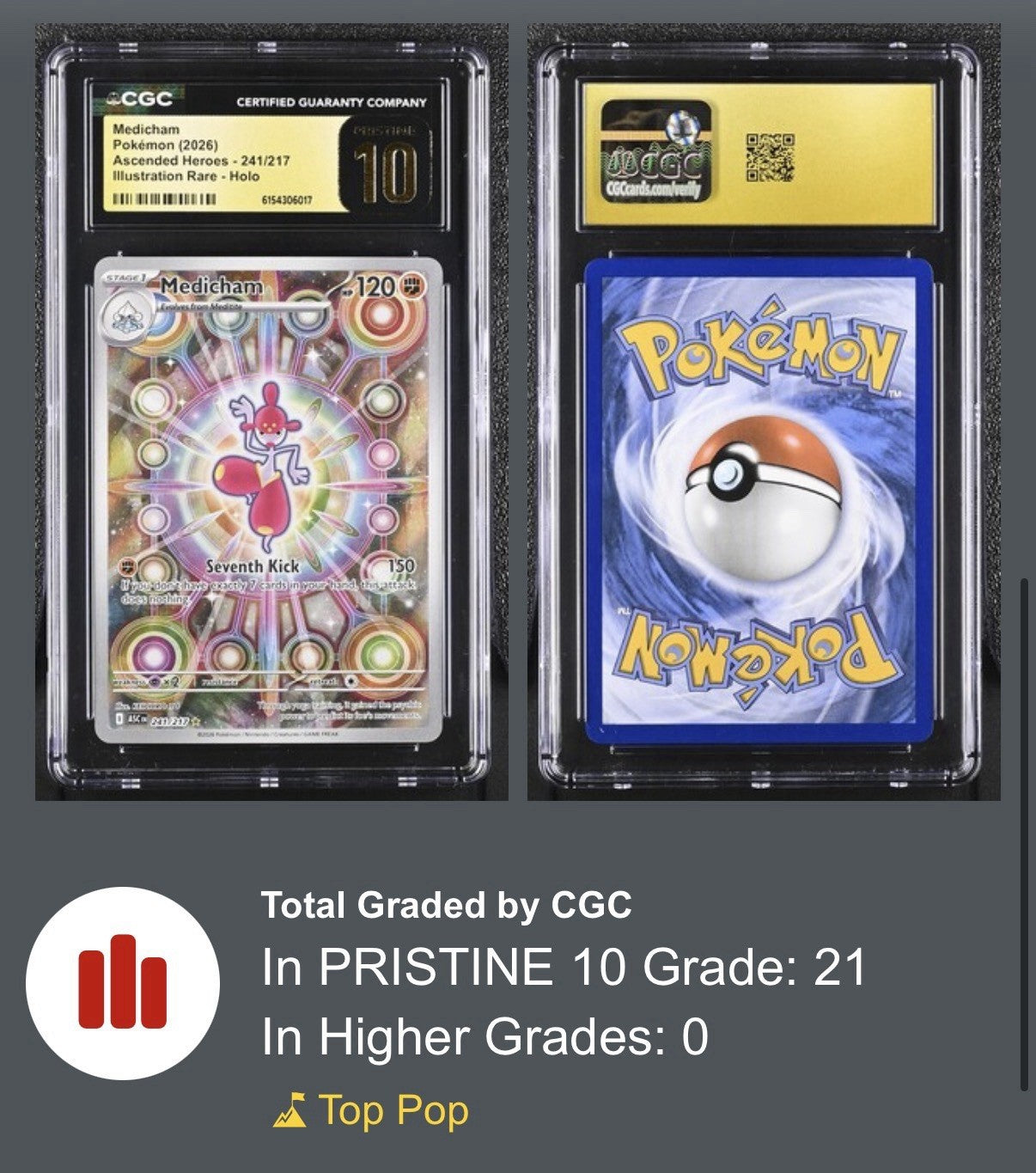 🚨 Medicham 241/217 Pokemon Ascended Heroes PRISTINE 10 GOLD LABEL LOW TOP POP💨