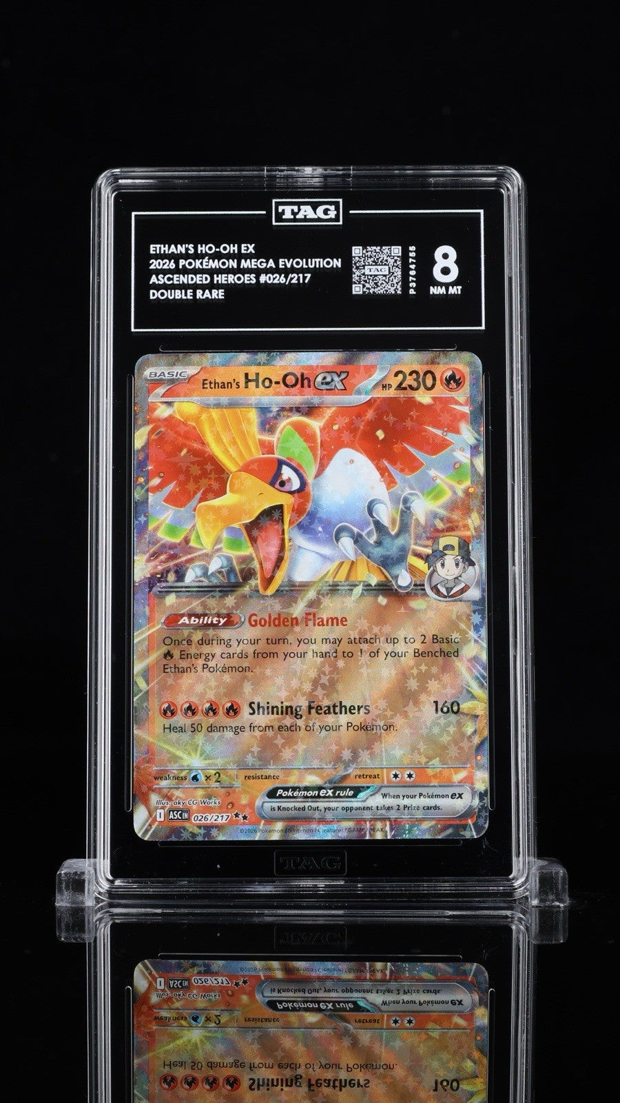 ⚠️ Ethan's Ho-Oh ex #026 Pokemon Ascended Heroes~ TAG GRADE 8~SHOOT OFFER!💨