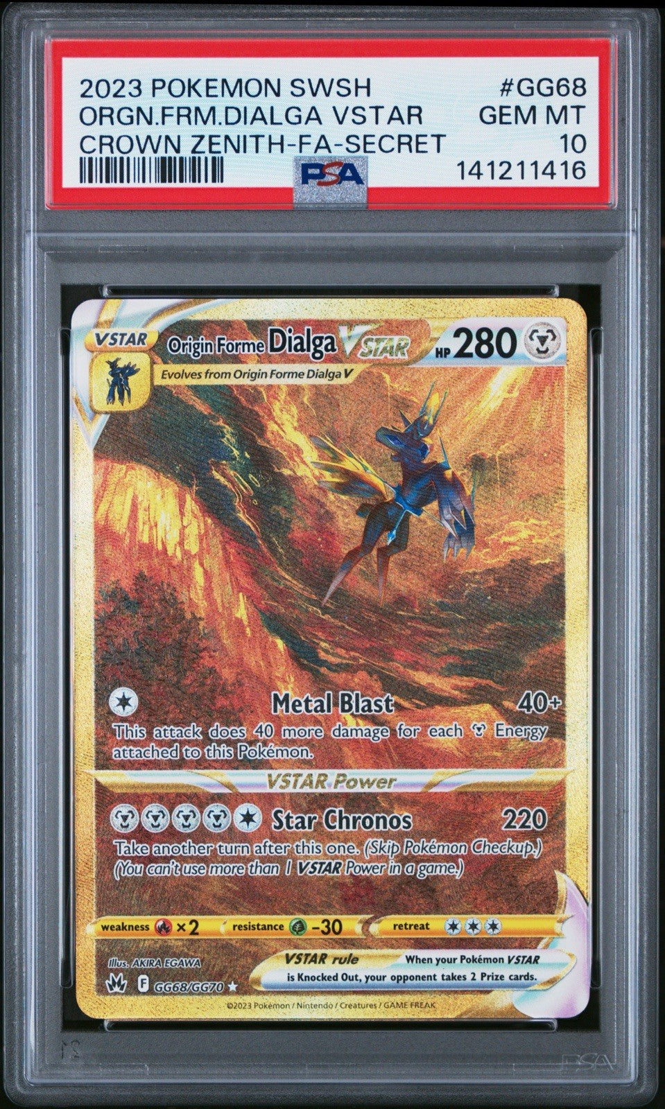 🔥 Origin Forme Dialga VSTAR GG68 Pokemon Crown Zenith PSA GRADE 10!💨